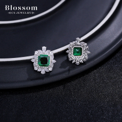 China Wholesale Factory Square Gemstone Silver 925 Zirconia Stud Earrings Women Jewelry