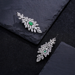 Hot Style Wholesale Luxury Emeralds Women Jewelry 925 Silver Zircon Long Stud Earrings