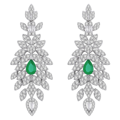 Hot Style Wholesale Luxury Emeralds Women Jewelry 925 Silver Zircon Long Stud Earrings