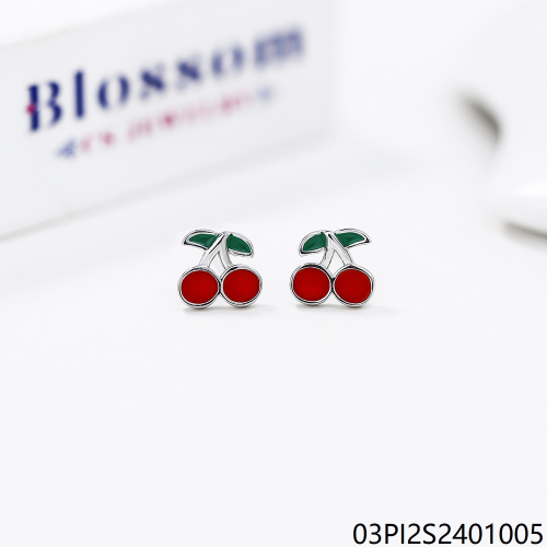 Blossom CS Jewelry 925 Sterling Silver Enamel Cherry Stud Earrings For Women