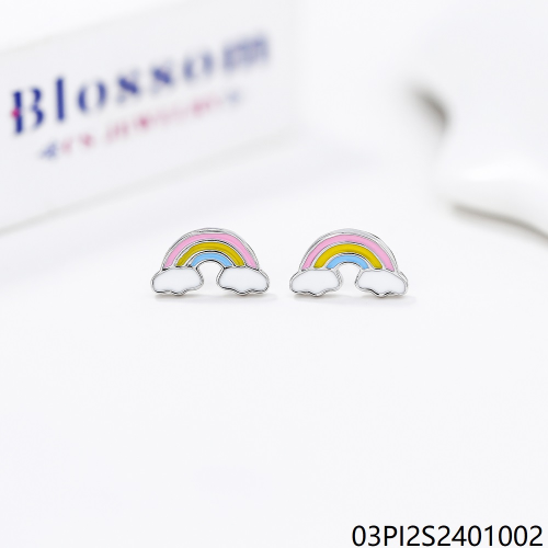 Blossom CS Jewelry 925 Sterling Silver Enamel Rainbow Cloud Stud Earrings For Women