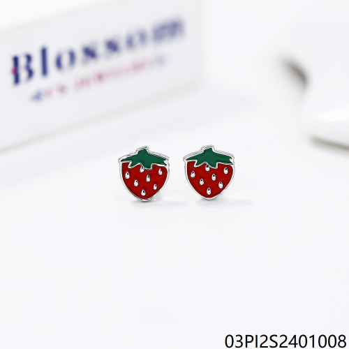 Blossom CS Jewelry 925 Sterling Silver Enamel Strawberry Stud Earrings For Women
