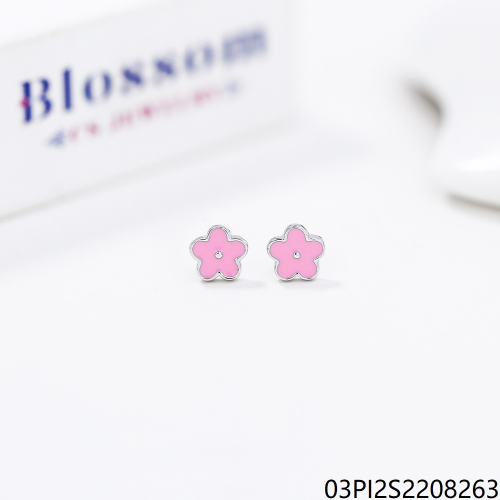 Blossom CS Jewelry 925 Sterling Silver Pink Enamel Five Petal Flower Stud Earrings For Women