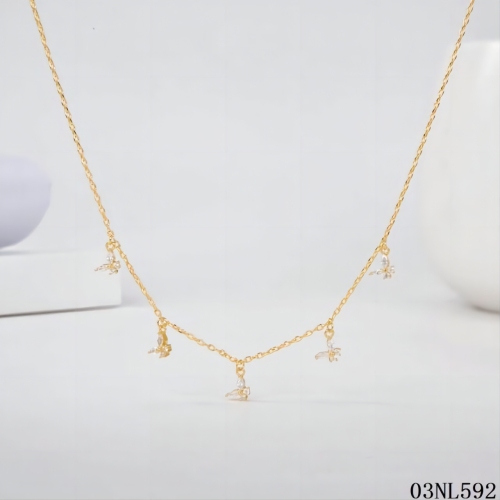 Blossom CS Jewelry 925 Sterling Silver Gold Plated Butterfly Charm Dangle Necklace