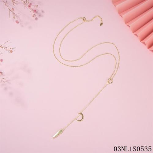 Blossom CS Jewelry 925 Sterling Silver Gold Plated Moon Leaf Y‑Drop Necklace