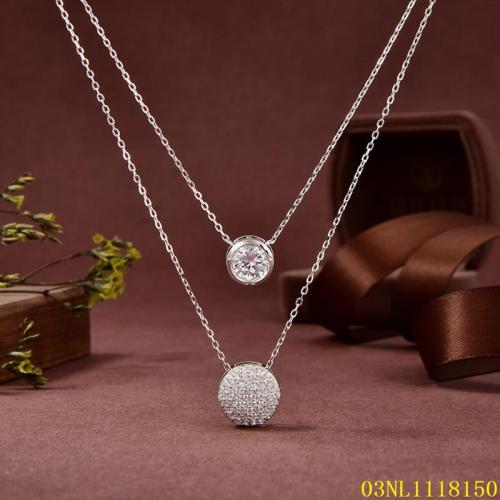 Blossom CS Jewelry 925 Sterling Silver Double Layer Round CZ Pendant Necklace