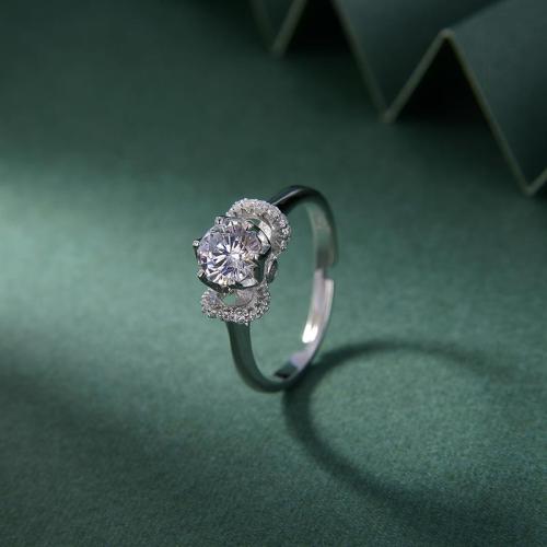 Open Adjustable Hollow Double Floral Halo Round Moissanite 925 Sterling Silver Ring - Blossom CS Jewelry