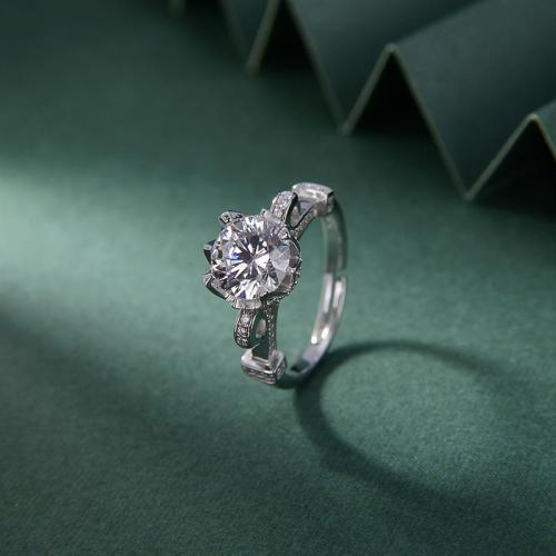 Adjustable Open Floral Prong Split Shank Round Moissanite 925 Sterling Silver Engagement Ring - Blossom CS Jewelry