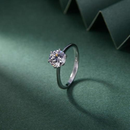 Adjustable Solitaire 6 Prong Round Zircon Moissanite Thin Smooth Band 925 Sterling Silver Engagement Ring - Blossom CS Jewelry