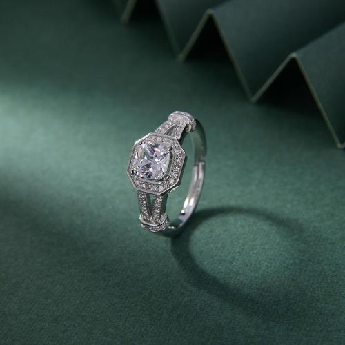 Adjustable Open Octagon Double Halo Cushion Moissanite V Split Shank 925 Sterling Silver Engagement Ring - Blossom CS Jewelry