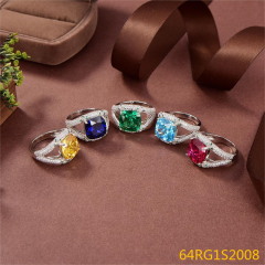 Open Cross Shank Square Colored Zircon 925 Sterling Silver Ring - Blossom CS Jewelry