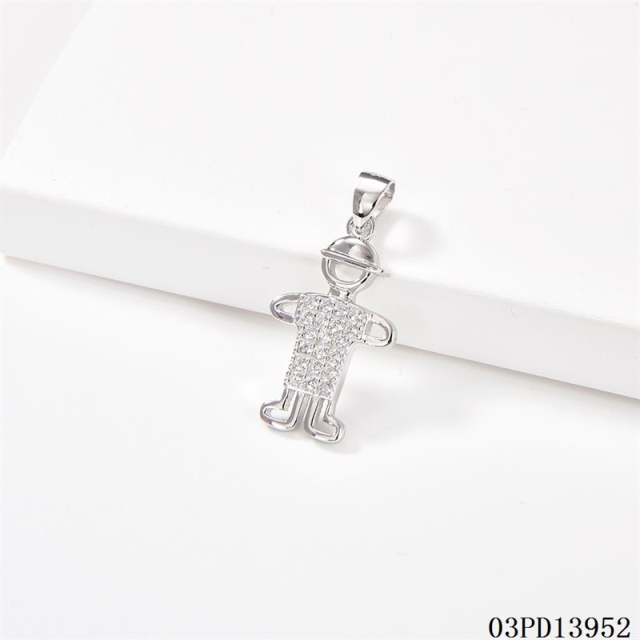 Blossom CS Jewelry 925 Sterling Silver Rhodium Plated Outline Little Boy Zircon Pendant Necklace