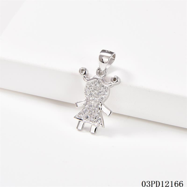 Blossom CS Jewelry 925 Sterling Silver Rhodium Plated Little Girl Figure Zircon Pendant Necklace