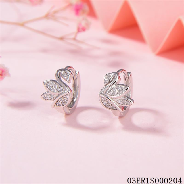 Blossom CS Jewelry 925 Sterling Silver Swan Cubic Zirconia Huggie Hoop Earrings