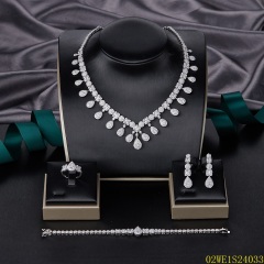 925 Sterling Silver Teardrop Halo CZ Fringe 4‑Piece Jewelry Set Necklace Bracelet Earrings Ring | Blossom CS Jewelry