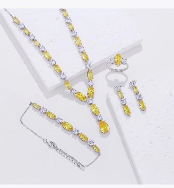 925 Sterling Silver Marquise Yellow CZ 4‑Piece Jewelry Set Necklace Bracelet Earrings Ring | Blossom CS Jewelry