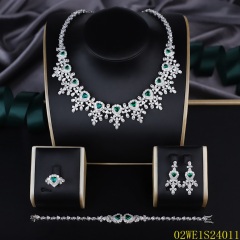 925 Sterling Silver Heart Green CZ Floral 4‑Piece Jewelry Set Necklace Bracelet Earrings Ring | Blossom CS Jewelry