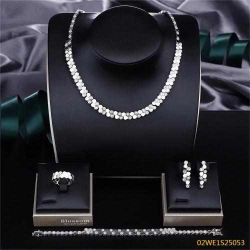 925 Sterling Silver Honeycomb Hexagon CZ Collar 4 Piece Bridal Jewelry Set Necklace Bracelet Earrings Ring