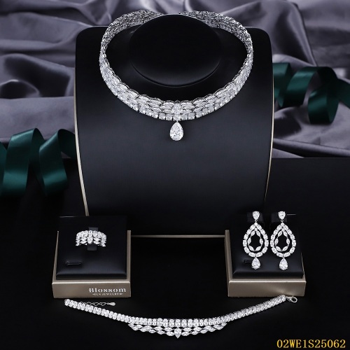 925 Sterling Silver Marquise CZ Choker with Pear Drop 4 Piece Bridal Jewelry Set Necklace Bracelet Earrings Ring
