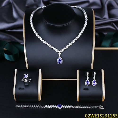 Blossom CS Jewelry 925 Sterling Silver Teardrop Purple CZ 4 Piece Women Bridal Jewelry Set