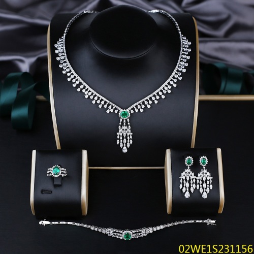 Blossom CS Jewelry 925 Sterling Silver Tassel Green Emerald CZ 4 Piece Women Bridal Jewelry Set