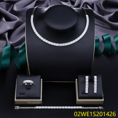 Blossom CS Jewelry 925 Sterling Silver Square CZ Tennis 4 Piece Women Bridal Jewelry Set
