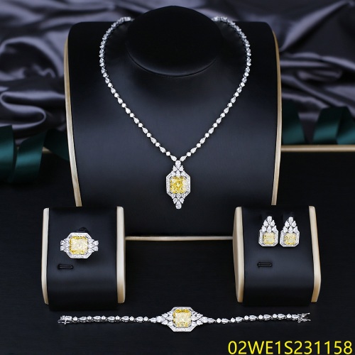 Blossom CS Jewelry 925 Sterling Silver Square Cushion Yellow CZ 4 Piece Women Bridal Jewelry Set