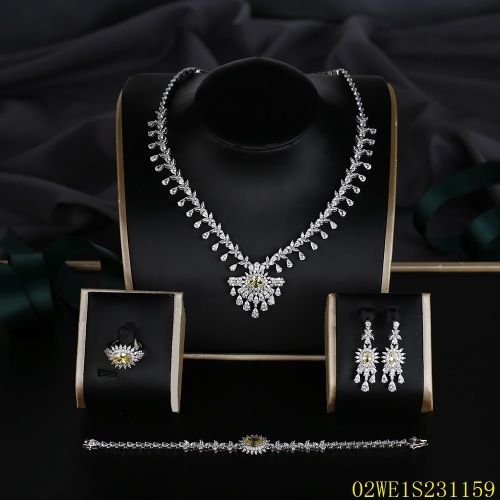 Blossom CS Jewelry 925 Sterling Silver Sunburst Yellow CZ 4 Piece Women Bridal Jewelry Set
