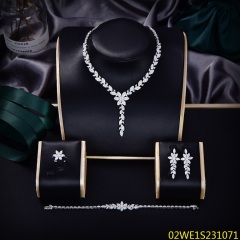 Blossom CS Jewelry 925 Sterling Silver V Shape Floral Marquise CZ 4 Piece Women Bridal Jewelry Set