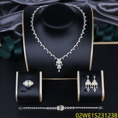 Blossom CS Jewelry 925 Sterling Silver Triangle Yellow Cubic Zirconia 4Pcs Bridal Jewelry Set Necklace Earrings Ring Bracelet