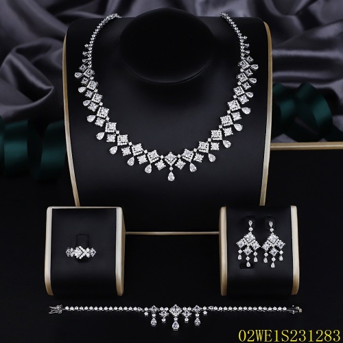 Blossom CS Jewelry 925 Silver White Cubic Zirconia Square & Teardrop V Bridal 4Pcs Jewelry Set