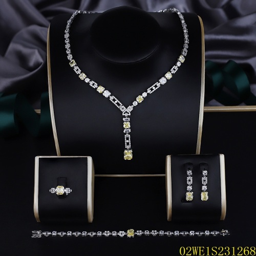 Blossom CS Jewelry 925 Silver Yellow & White Cubic Zirconia Y Drop Bridal 4Pcs Jewelry Set