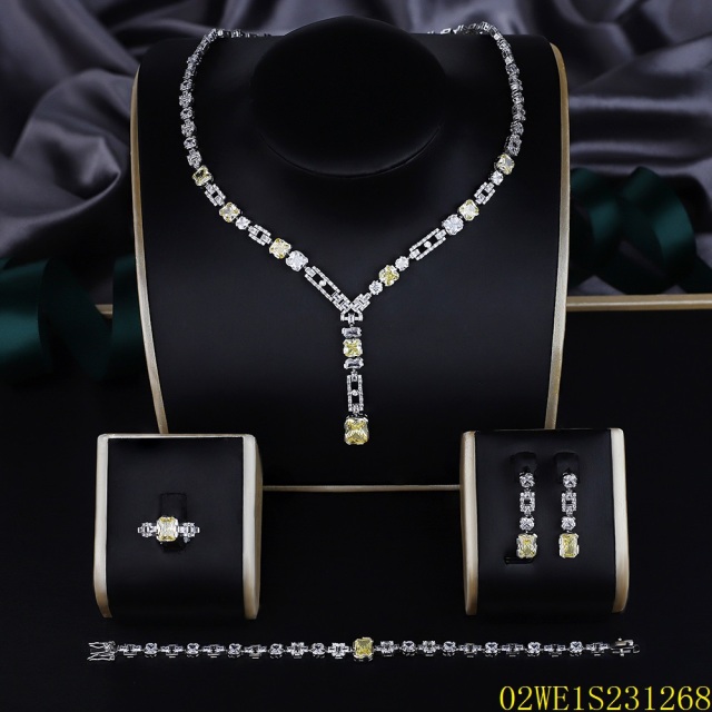 Blossom CS Jewelry 925 Silver Yellow & White Cubic Zirconia Y Drop Bridal 4Pcs Jewelry Set