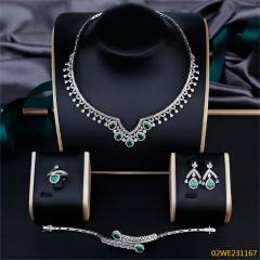 Blossom CS Jewelry 925 Sterling Silver Teardrop Green Cubic Zirconia 4Pcs Bridal Jewelry Set Necklace Earrings Ring Bracelet