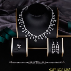 Blossom CS Jewelry 925 Silver White Cubic Zirconia Mini Fan Fringe V Bridal 4Pcs Jewelry Set