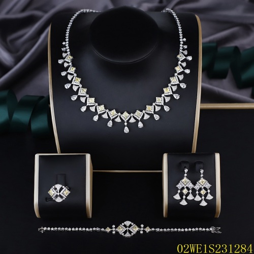 Blossom CS Jewelry 925 Silver Yellow & White Cubic Zirconia Fan Drop V Bridal 4Pcs Jewelry Set