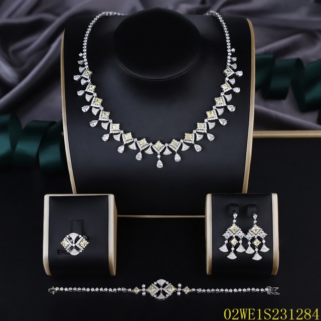 Blossom CS Jewelry 925 Silver Yellow & White Cubic Zirconia Fan Drop V Bridal 4Pcs Jewelry Set