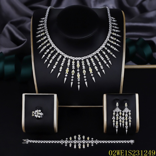 Blossom CS Jewelry 925 Sterling Silver Pear Yellow Cubic Zirconia 4Pcs Bridal Jewelry Set Necklace Earrings Ring Bracelet