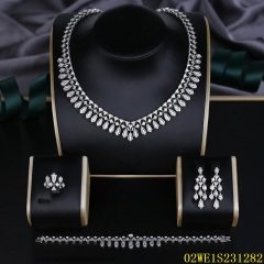 Blossom CS Jewelry 925 Silver All White Cubic Zirconia Tapered Baguette V Collar Bridal 4Pcs Jewelry Set