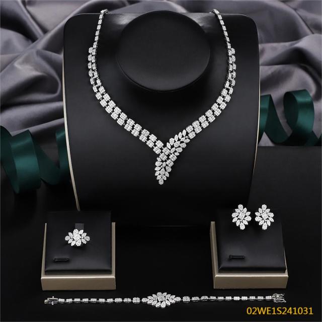 Blossom CS Jewelry 925 Silver V Shape Cluster Cubic Zirconia Bridal 4Pcs Jewelry Set
