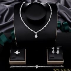 Blossom CS Jewelry 925 Silver White Cubic Zirconia Single Teardrop Pendant Bridal 4Pcs Jewelry Set
