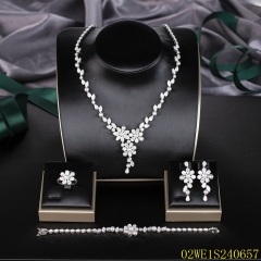 Blossom CS Jewelry 925 Silver Pearl Flower Cubic Zirconia Bridal 4Pcs Jewelry Set