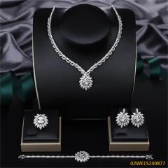 Blossom CS Jewelry 925 Silver Sunflower Marquise Cubic Zirconia Bridal 4Pcs Jewelry Set
