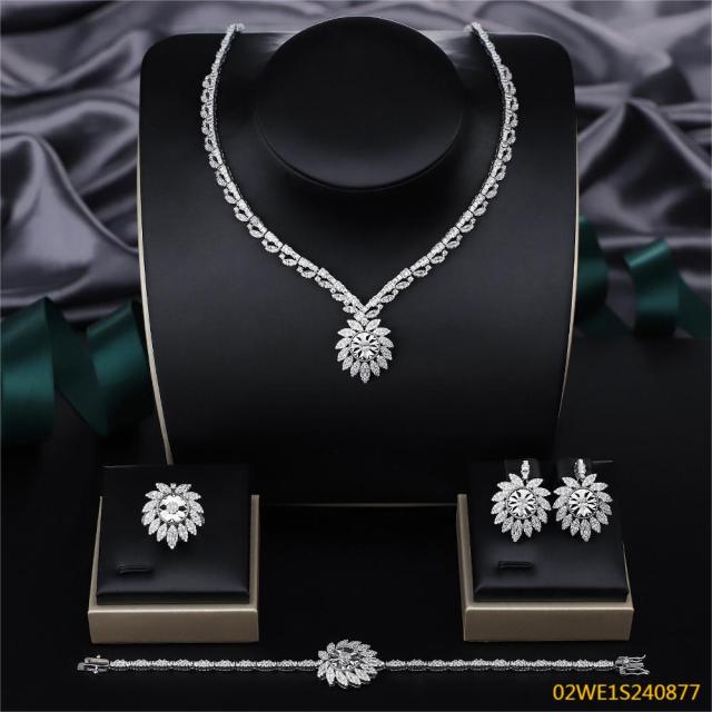 Blossom CS Jewelry 925 Silver Sunflower Marquise Cubic Zirconia Bridal 4Pcs Jewelry Set