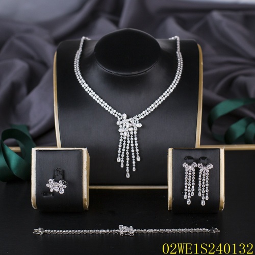 Blossom CS Jewelry 925 Silver White Cubic Zirconia Multi Tassel Fringe Drop Bridal 4Pcs Jewelry Set