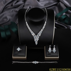 Blossom CS Jewelry 925 Silver Blue Leaf Cubic Zirconia Bridal 4Pcs Jewelry Set