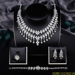 Blossom CS Jewelry 925 Silver Yellow & White Cubic Zirconia Floral Bib Bridal 4Pcs Jewelry Set