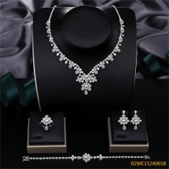 Blossom CS Jewelry 925 Silver Pearl Floral Cluster Cubic Zirconia Bridal 4Pcs Jewelry Set