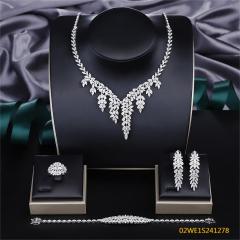 Blossom CS Jewelry 925 Silver Marquise Floral V Shape Cubic Zirconia Bridal 4Pcs Jewelry Set