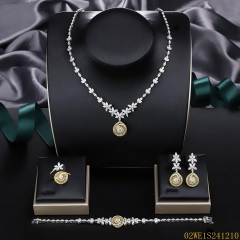 Blossom CS Jewelry 925 Silver Two-Tone Spiral Floral Cubic Zirconia Bridal 4Pcs Jewelry Set